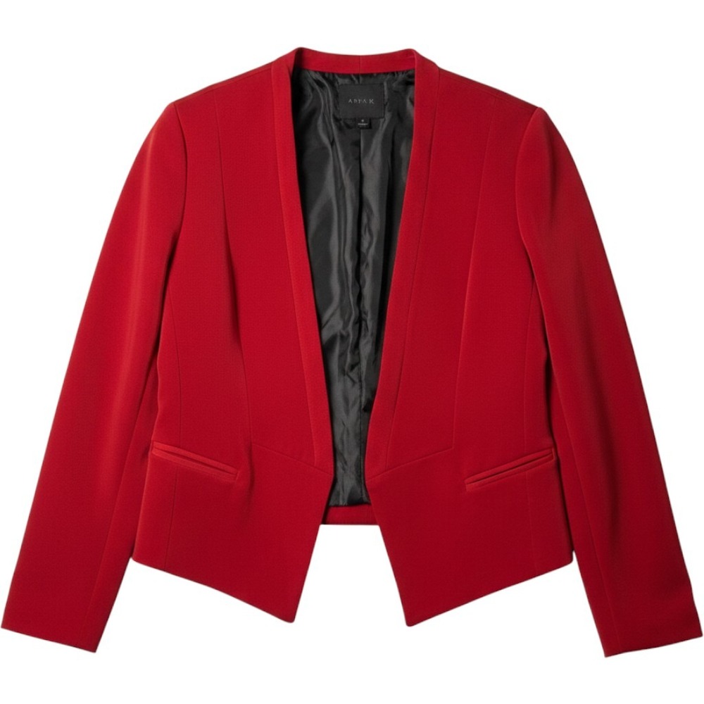 ARYN K Blazer Jacket Red Open Front Cropped Career Professional Medium Women